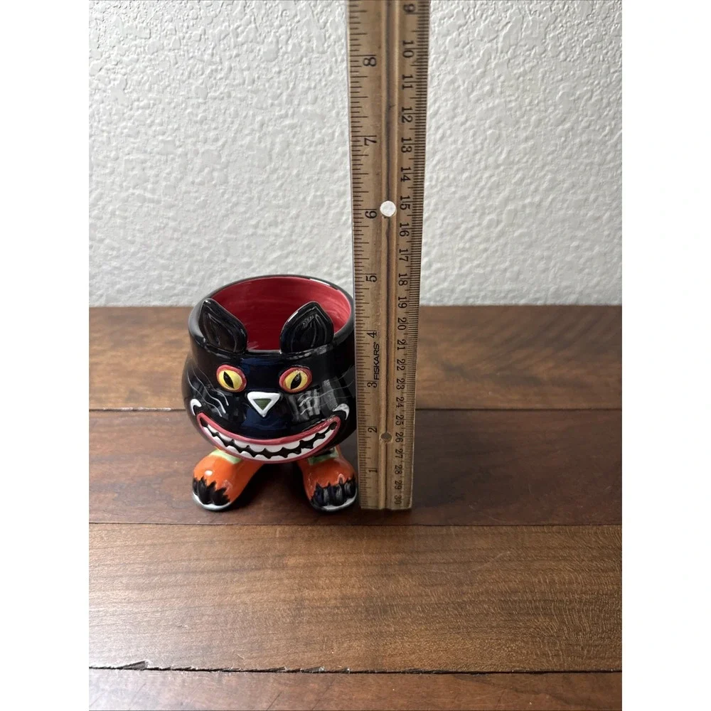 Ceramic Halloween Black Cat Candy/Trinket Dish with Feet, 5